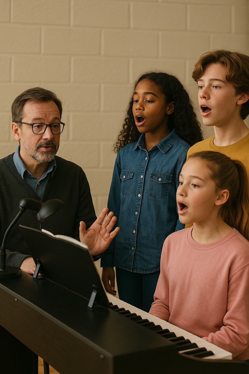 Professeur de musique avec élèves